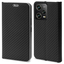 Load image into Gallery viewer, Moozy Wallet Case for Xiaomi Redmi Note 12 Pro 5G / Xiaomi Poco X5 Pro, Black Carbon - Flip Case with Metallic Border Design Magnetic Closure Flip Cover with Card Holder and Kickstand Function