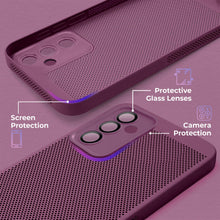 Afbeelding in Gallery-weergave laden, Moozy VentiGuard Phone Case for Samsung A54 5G, Purple - Breathable Cover with Perforated Pattern for Air Circulation, Ventilation, Anti-Overheating Phone Case