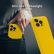 Cargar imagen en el visor de la galería, Moozy Lifestyle. Silicone Phone Case for iPhone 15 Pro Max, 6.7-inch, Liquid Silicone Shockproof Bumper Cover with Matte Finish and Soft Microfiber Lining, Premium Silicone Case, Yellow