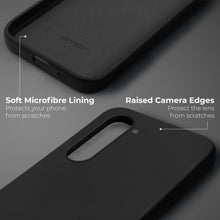 Załaduj obraz do przeglądarki galerii, Moozy Lifestyle. Silicone Case for Samsung S23, Black - Liquid Silicone Lightweight Cover with Matte Finish and Soft Microfiber Lining, Premium Silicone Case