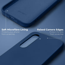 Cargar imagen en el visor de la galería, Moozy Lifestyle. Silicone Case for Samsung S23, Midnight Blue - Liquid Silicone Lightweight Cover with Matte Finish and Soft Microfiber Lining, Premium Silicone Case