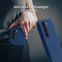 Cargar imagen en el visor de la galería, Moozy Lifestyle. Silicone Case for Samsung S23, Midnight Blue - Liquid Silicone Lightweight Cover with Matte Finish and Soft Microfiber Lining, Premium Silicone Case