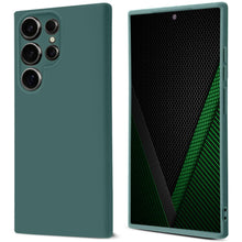 Lade das Bild in den Galerie-Viewer, Moozy Lifestyle. Silicone Case for Samsung S24 Ultra, Dark Green - Liquid Silicone Lightweight Cover with Matte Finish and Soft Microfiber Lining, Premium Silicone Case
