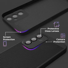 Afbeelding in Gallery-weergave laden, Moozy VentiGuard Phone Case for Samsung A54 5G, Black - Breathable Cover with Perforated Pattern for Air Circulation, Ventilation, Anti-Overheating Phone Case