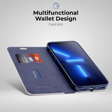 Cargar imagen en el visor de la galería, Moozy Wallet Case for iPhone XR, Dark Blue Carbon - Flip Case with Metallic Border Design Magnetic Closure Flip Cover with Card Holder and Kickstand Function