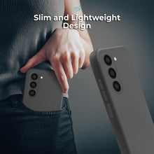 Lade das Bild in den Galerie-Viewer, Moozy Lifestyle. Liquid Silicone Phone Case for Samsung galaxy S23 5G, Liquid Silicone Lightweight Cover for samsung S23 with Matte Finish and Soft Microfiber Lining, Dark Grey
