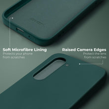 Załaduj obraz do przeglądarki galerii, Moozy Lifestyle. Silicone Case for Samsung S23, Dark Green - Liquid Silicone Lightweight Cover with Matte Finish and Soft Microfiber Lining, Premium Silicone Case