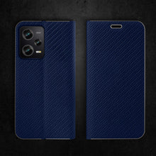 Load image into Gallery viewer, Moozy Wallet Case for Xiaomi Redmi Note 12 Pro 5G / Xiaomi Poco X5 Pro, Dark Blue Carbon - Flip Case with Metallic Border Design Magnetic Closure Flip Cover with Card Holder and Kickstand Function