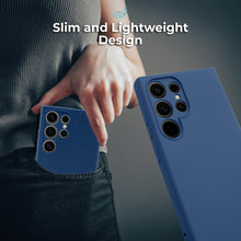Lade das Bild in den Galerie-Viewer, Moozy Lifestyle. Silicone Case for Samsung S24 Ultra, Midnight Blue - Liquid Silicone Lightweight Cover with Matte Finish and Soft Microfiber Lining, Premium Silicone Case