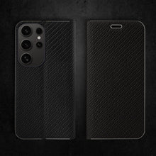 Load image into Gallery viewer, Moozy Wallet Phone Case for Samsung galaxy S24 Ultra, Carbon - Flip Case with Metallic Border Design Magnetic Closure Flip Cover for samsung S24 Ultra with Card Holder and Kickstand Function, Black