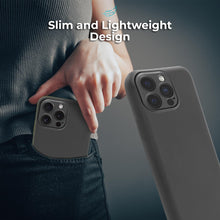 Lade das Bild in den Galerie-Viewer, Moozy Lifestyle. Premium Silicone Phone case for iPhone 15 Pro, 6.1-inch, Liquid Silicone Lightweight Cover for iphone 15 Pro Shockproof with Matte Finish and Soft Microfiber Lining, Dark Grey