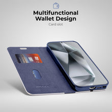 Load image into Gallery viewer, Moozy Wallet Phone Case for Samsung galaxy S24 Ultra, Carbon - Flip Case with Metallic Border Design Magnetic Closure Flip Cover for samsung S24 Ultra with Card Holder, Kickstand Function, Dark Blue
