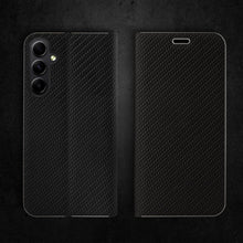 Load image into Gallery viewer, Moozy Wallet Phone Case for Samsung galaxy A55 5g, Carbon - Flip Case with Metallic Border Design Magnetic Closure Flip Cover for samsung a55 5g with Card Holder and Kickstand Function, Black