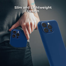 Lade das Bild in den Galerie-Viewer, Moozy Lifestyle. Silicone Phone Case for iPhone 15 Pro Max, 6.7-inch, Liquid Silicone Shockproof Bumper Cover with Matte Finish and Soft Microfiber Lining, Premium Silicone Case, Dark blue
