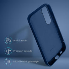Cargar imagen en el visor de la galería, Moozy Lifestyle. Silicone Case for Samsung S23, Midnight Blue - Liquid Silicone Lightweight Cover with Matte Finish and Soft Microfiber Lining, Premium Silicone Case