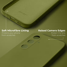 Charger l'image dans la galerie, Moozy Lifestyle. Liquid Silicone Phone Case for Samsung galaxy S24 5G, Liquid Silicone Lightweight Cover for samsung S24 with Matte Finish and Soft Microfiber Lining, Olive green