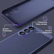 Ladda upp bild till gallerivisning, Moozy VentiGuard Phone Case for Samsung S24, Blue - Breathable Cover with Perforated Pattern for Air Circulation, Ventilation, Anti-Overheating Phone Case