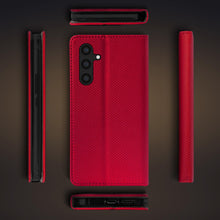 Załaduj obraz do przeglądarki galerii, Moozy Flip Case for Samsung A54 5G, Red - Flip Phone Case with Card Holder and Stand, Flip Cover with Pattern, Credit Card Slots, Magnetic Wallet Case