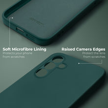 Lade das Bild in den Galerie-Viewer, Moozy Lifestyle. Liquid Silicone Phone Case for Samsung galaxy S25, Liquid Silicone Lightweight Cover for samsung S25 5G with Matte Finish and Soft Microfiber Lining, Dark Green
