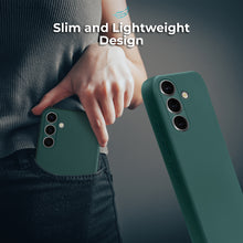 Lade das Bild in den Galerie-Viewer, Moozy Lifestyle. Silicone Phone Case for Samsung galaxy S24, Liquid Silicone Lightweight Cover for samsung S24 5G with Matte Finish and Soft Microfiber Lining, Dark Green
