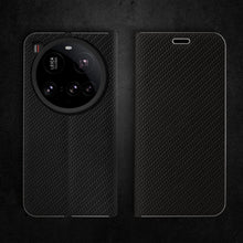 Charger l'image dans la galerie, Moozy Wallet Phone Case for Xiaomi 15 Ultra, Carbon - Protective Flip Case with Metallic Border Design Magnetic Closure Flip Cover with Card Holder and Kickstand Function, Black