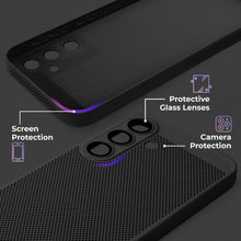 Ladda upp bild till gallerivisning, Moozy VentiGuard Phone Case for Samsung S24, Black - Breathable Cover with Perforated Pattern for Air Circulation, Ventilation, Anti-Overheating Phone Case