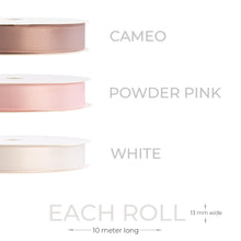 Załaduj obraz do przeglądarki galerii, VILSTO Satin Ribbon, Pink White Cameo Wrapping Ribbon, Ribbons for Gift Wrapping, Thin Present Ribbon, Double Faced Gift Wrapping Accessories for Christmas Baby Shower, Cake Ribbon, 3 Pieces Set