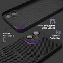 Ladda upp bild till gallerivisning, Moozy VentiGuard Phone Case for Xiaomi Redmi Note 12, Black - Breathable Cover with Perforated Pattern for Air Circulation, Ventilation, Anti-Overheating Phone Case