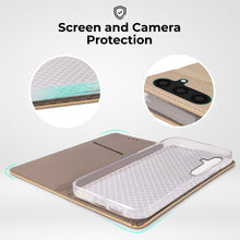 Load image into Gallery viewer, Moozy Flip Case for Samsung A54 5G, Gold - Flip Phone Case with Card Holder and Stand, Flip Cover with Pattern, Credit Card Slots, Magnetic Wallet Case