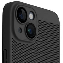 Afbeelding in Gallery-weergave laden, Moozy VentiGuard Phone Case for iphone 14, 6.1-inch - Breathable Shockproof Bumper Cover with lens protector, Perforated Pattern for Air Circulation, Anti-Overheating Phone Case, Black