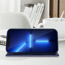 Cargar imagen en el visor de la galería, Moozy Wallet Case for iPhone XR, Dark Blue Carbon - Flip Case with Metallic Border Design Magnetic Closure Flip Cover with Card Holder and Kickstand Function
