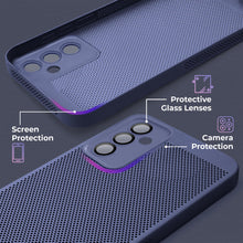 Ladda upp bild till gallerivisning, Moozy VentiGuard Phone Case for Samsung A14, Blue - Breathable Cover with Perforated Pattern for Air Circulation, Ventilation, Anti-Overheating Phone Case