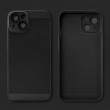 Afbeelding in Gallery-weergave laden, Moozy VentiGuard Phone Case for iphone 14, 6.1-inch - Breathable Shockproof Bumper Cover with lens protector, Perforated Pattern for Air Circulation, Anti-Overheating Phone Case, Black