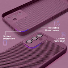 Ladda upp bild till gallerivisning, Moozy VentiGuard Phone Case for Samsung A14, Purple - Breathable Cover with Perforated Pattern for Air Circulation, Ventilation, Anti-Overheating Phone Case
