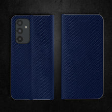 Załaduj obraz do przeglądarki galerii, Moozy Wallet Case for Samsung A54 5G, Dark Blue Carbon - Flip Case with Metallic Border Design Magnetic Closure Flip Cover with Card Holder and Kickstand Function