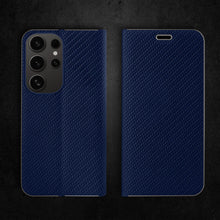 Load image into Gallery viewer, Moozy Wallet Phone Case for Samsung galaxy S24 Ultra, Carbon - Flip Case with Metallic Border Design Magnetic Closure Flip Cover for samsung S24 Ultra with Card Holder, Kickstand Function, Dark Blue