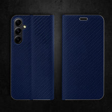 Lade das Bild in den Galerie-Viewer, Moozy Wallet Phone Case for Samsung galaxy A55 5g, Carbon - Flip Case with Metallic Border Design Magnetic Closure Flip Cover for samsung a55 5g with Card Holder and Kickstand Function, Dark Blue