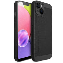 Afbeelding in Gallery-weergave laden, Moozy VentiGuard Phone Case for iphone 14, 6.1-inch - Breathable Shockproof Bumper Cover with lens protector, Perforated Pattern for Air Circulation, Anti-Overheating Phone Case, Black
