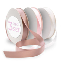 Załaduj obraz do przeglądarki galerii, VILSTO Satin Ribbon, Pink White Cameo Wrapping Ribbon, Ribbons for Gift Wrapping, Thin Present Ribbon, Double Faced Gift Wrapping Accessories for Christmas Baby Shower, Cake Ribbon, 3 Pieces Set
