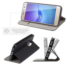 Afbeelding in Gallery-weergave laden, Moozy Case Flip Cover for Huawei Y6 2017, Black - Smart Magnetic Flip Case with Card Holder and Stand