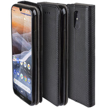 Load image into Gallery viewer, Moozy Case Flip Cover for Nokia 3.2, Black - Smart Magnetic Flip Case with Card Holder and Stand