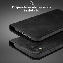 Ladda upp bild till gallerivisning, Moozy Marble Black Flip Case for iPhone X, iPhone XS - Flip Cover Magnetic Flip Folio Retro Wallet Case with Card Holder and Stand, Credit Card Slots, Kickstand Function