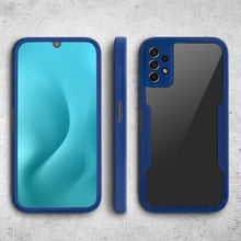 Carica l'immagine nel visualizzatore di Gallery, Moozy 360 Case for Samsung A32 5G - Blue Rim Transparent Case, Full Body Double-sided Protection, Cover with Built-in Screen Protector