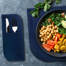 Cargar imagen en el visor de la galería, VILSTO Felt Fabric Place Mats, Dining Table Dinner Sets, Placemats and Coasters Set with Cutlery Holder, 18 Piece Set, Kitchen Mat, Dark Blue