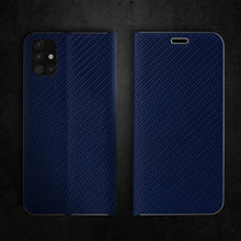 Ladda upp bild till gallerivisning, Moozy Wallet Case for Samsung A51, Dark Blue Carbon – Metallic Edge Protection Magnetic Closure Flip Cover with Card Holder