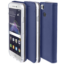 Ladda upp bild till gallerivisning, Moozy Case Flip Cover for Huawei P8 Lite 2017, Dark Blue - Smart Magnetic Flip Case with Card Holder and Stand
