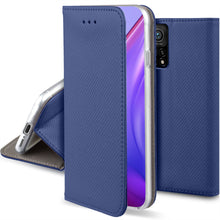 Load image into Gallery viewer, Moozy Case Flip Cover for Xiaomi Mi 10T 5G and Mi 10T Pro 5G, Dark Blue - Smart Magnetic Flip Case with Card Holder and Stand