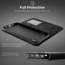 Ladda upp bild till gallerivisning, Moozy Marble Black Flip Case for iPhone X, iPhone XS - Flip Cover Magnetic Flip Folio Retro Wallet Case with Card Holder and Stand, Credit Card Slots, Kickstand Function