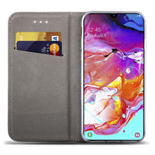 Carica l'immagine nel visualizzatore di Gallery, Moozy Case Flip Cover for Samsung A70, Dark Blue - Smart Magnetic Flip Case with Card Holder and Stand