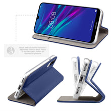 Ladda upp bild till gallerivisning, Moozy Case Flip Cover for Huawei Y6 2019, Dark Blue - Smart Magnetic Flip Case with Card Holder and Stand